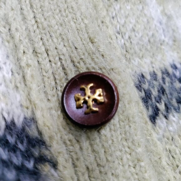 Tory Burch Light Green Mohair-Blend Plaid Brushed Intarsia-Knit Cardigan Medium - Picture 6 of 15